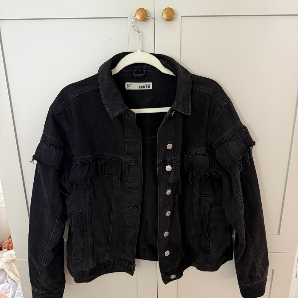 Topshop MOTO Black Denim Jacket Size 8